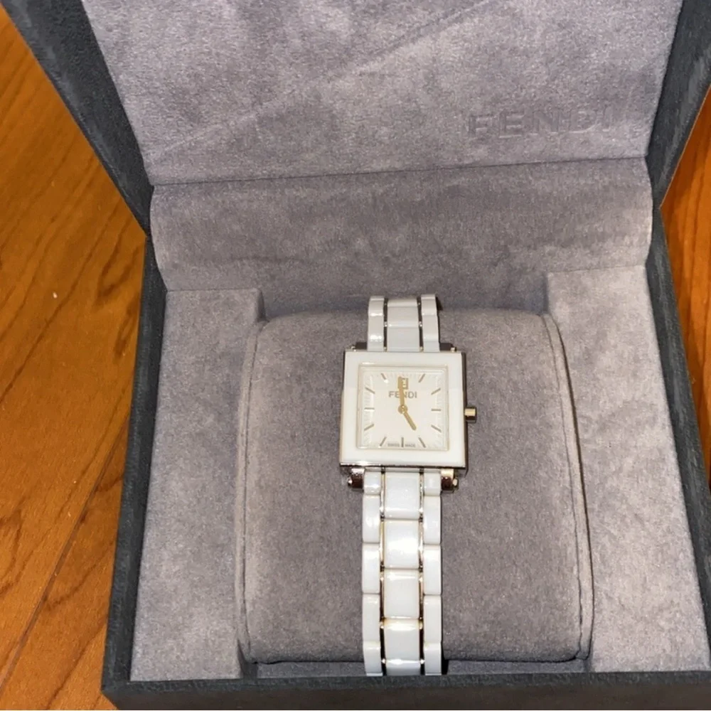 Fendi White Ceramic Square Watch Stainless Steel with Fendi Box - Picture 14 of 15